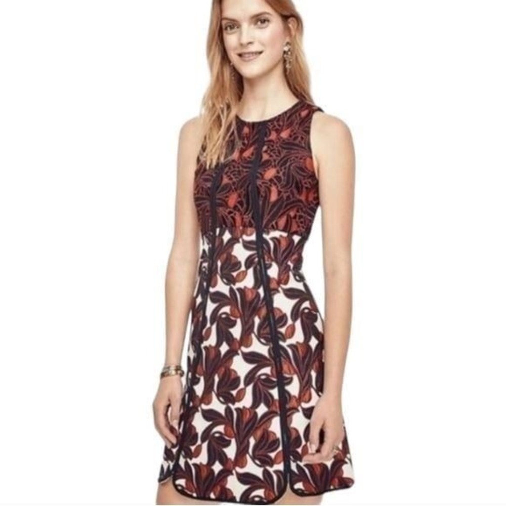 Ann Taylor Vine‎ Lace Jacquard Flare Party Cocktail Formal Dress Size 0 P Petite
